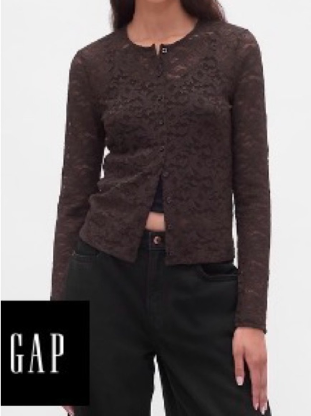 GAP Chocolate Brown Lace Button-Up Cardigan